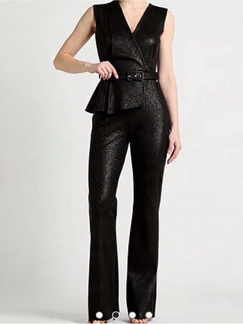 Chiara Boni La Petit Robe Kerolyn Belted Lurex Jumpsuit - Hematite - NWOT